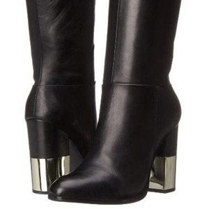 NWT Aldo Vitaly BLK Leather Gold Heel Boots In Box